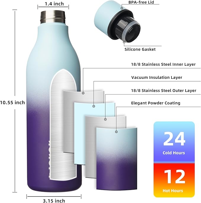 BJPKPK Insulated Water Bottles, 25 oz Stainless Steel Metal Water Bottle with Strap, BPA Free Leak Proof Jugs, Mugs, Flasks, Reusable Thermal Flasks for Sports & Travel, Ocean Dream