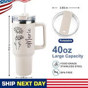 ThermoThrill Ships Next Day, Personalized 40 Oz Tumbler with Handle and Straw Custom Tumbler with Text Stainless Steel Mug Birthday Gifts for Women