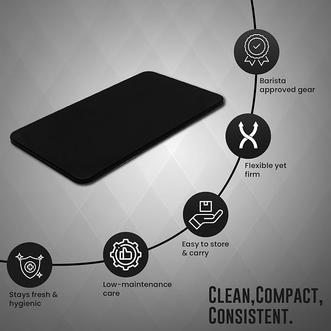 Rattleware Premium Black Espresso Tamping Mat 8.75" x 3" – Dense and Durable Non Slip Rubber – Heat Resistant Countertop Protection – Barista Coffee Station Essentials