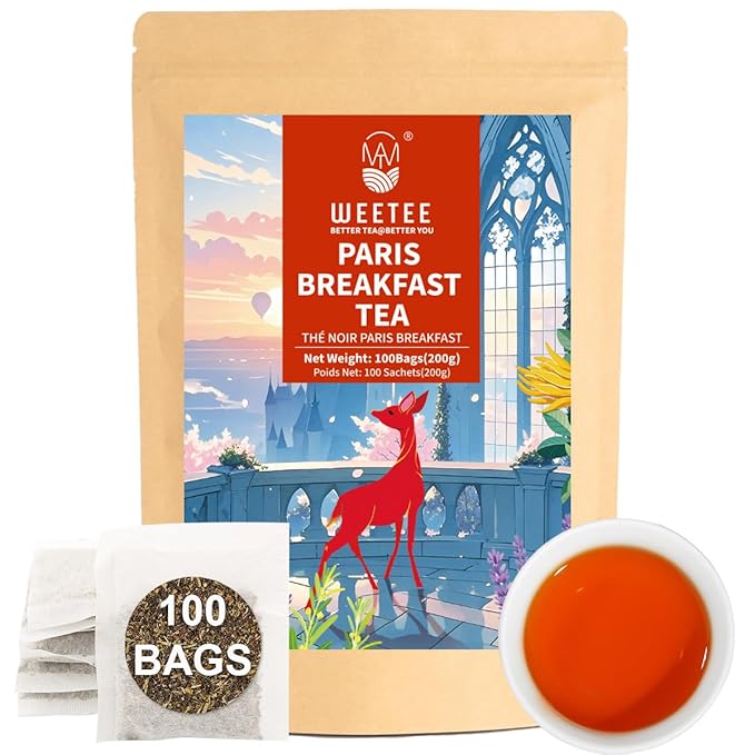 WT WEETEE Paris Breakfast Black Tea,100 Count Paris Black Tea Bags, Bergamot and Vanilla Flavored Black tea with Lavender