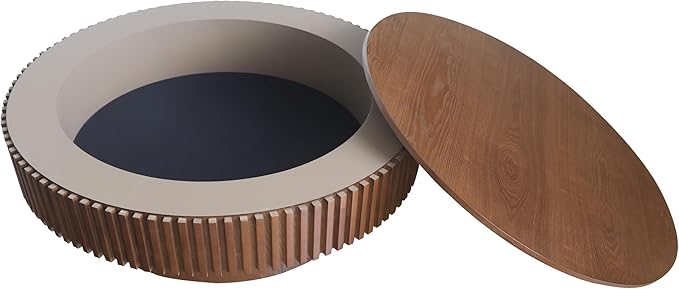 39 Inch Round Drum Coffee Table with Storage, Modern Handcraft Fluted Drum Coffee Table, Wooden Round Cocktail Tea Table Center Table with Sturdy Pedestal for Living Room Apartment (Walnut)