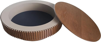 39 Inch Round Drum Coffee Table with Storage, Modern Handcraft Fluted Drum Coffee Table, Wooden Round Cocktail Tea Table Center Table with Sturdy Pedestal for Living Room Apartment (Walnut)