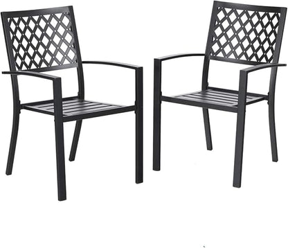 PHI VILLA Outdoor Dining Chairs Set of 2, Stackable Black Metal Wrought Iron Chairs, All Weather Dining Furniture for Patio, Deck, Proch, Backyard