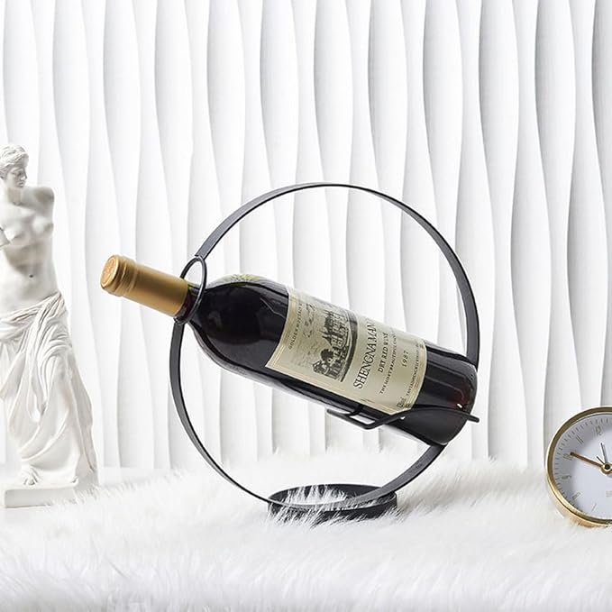 Metal Single Tabletop Wine Rack – Freestanding Countertop Decorative Wine Bottle Holder, Unique Wine Gifts and Accessories for Wine Lovers (2PCS Black)