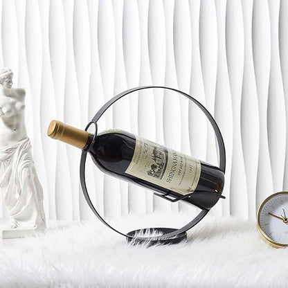 Metal Single Tabletop Wine Rack – Freestanding Countertop Decorative Wine Bottle Holder, Unique Wine Gifts and Accessories for Wine Lovers (2PCS Black)