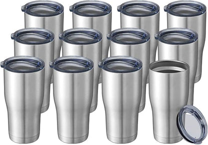 HASLE OUTFITTERS 20 oz Tumbler Bulk, Stainless Steel Tumblers with Lid, Vacuum Insulated Tumbler, Double Wall Tumbler Cup, coffee mugs, Stainless Steel, 12 Pack