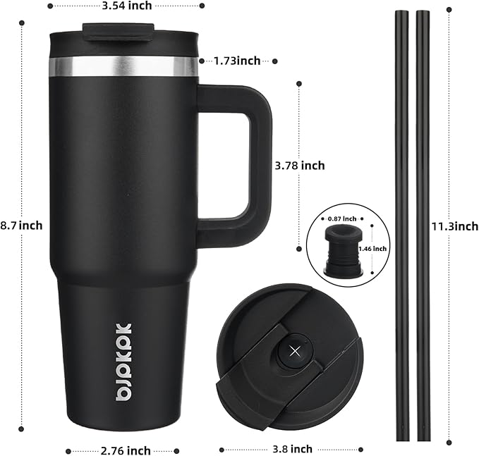 BJPKPK 30oz Stainless Steel Insulated Tumbler With Handle And Lid Straw Travel Coffee Mug Thermal Cup,Black