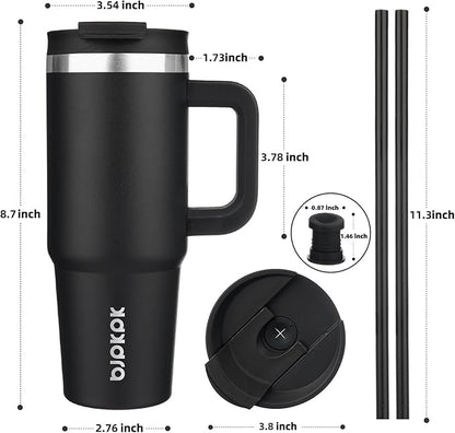 BJPKPK 30oz Stainless Steel Insulated Tumbler With Handle And Lid Straw Travel Coffee Mug Thermal Cup,Black
