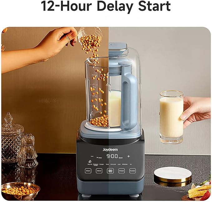 Joydeem Soymilk Maker Machine with Soundproof Shield, Hot and Cold Blender for Soymilk, Juice, Milkshake and Soup, Low Noise Cooking Blender, 1.75L Capacity, JD-J09