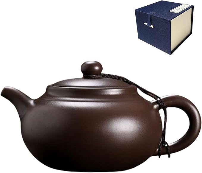 Yixing Purple Clay Tea Pot, Chinese Handmade Xishi Teapot, Pottery Zisha Sand Mud Kungfu Tea Set Kettle 14oz Zini