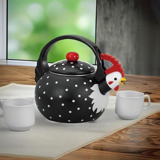 UPware Enamel on Steel Whistling Tea Kettle, Stovetop Teakettle (1.6 Quart, Rooster)