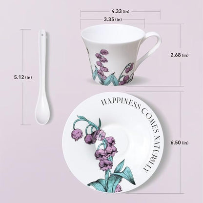 Tea Cup Set With 2 Tea Cups 2 Saucers And 2 Spoon 7 OZ Espresso Coffee Mug Vintage Creativetea Teacup And Saucer Set For Coffee,Tea,Latte, Cappuccino