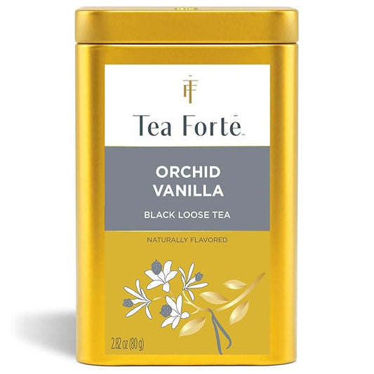 Tea Forte Orchid Vanilla Premium Loose Leaf Caffeinated Black Tea Blend Canister, Makes 35-50 Cups