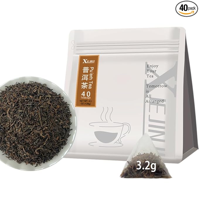 XIEJINJI Premium Puerh Tea - Eco-Conscious Black Tea Bags - Resealable Bag - Fully Fermented Tea Buds with Aged Aroma - Rich & Smooth - 40 * 3.2g