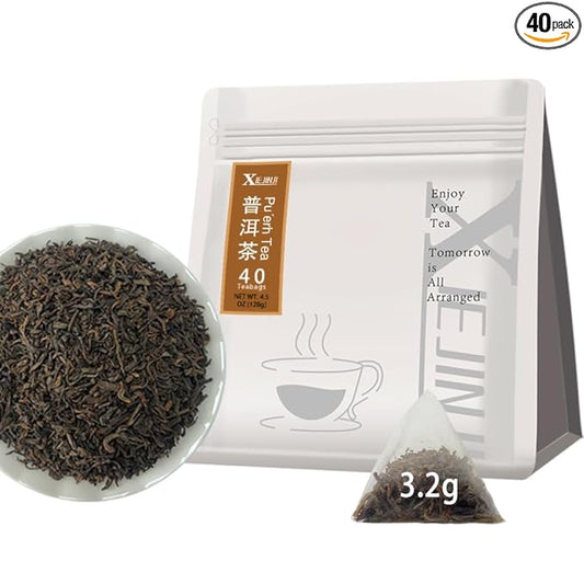 XIEJINJI Premium Puerh Tea - Eco-Conscious Black Tea Bags - Resealable Bag - Fully Fermented Tea Buds with Aged Aroma - Rich & Smooth - 40 * 3.2g