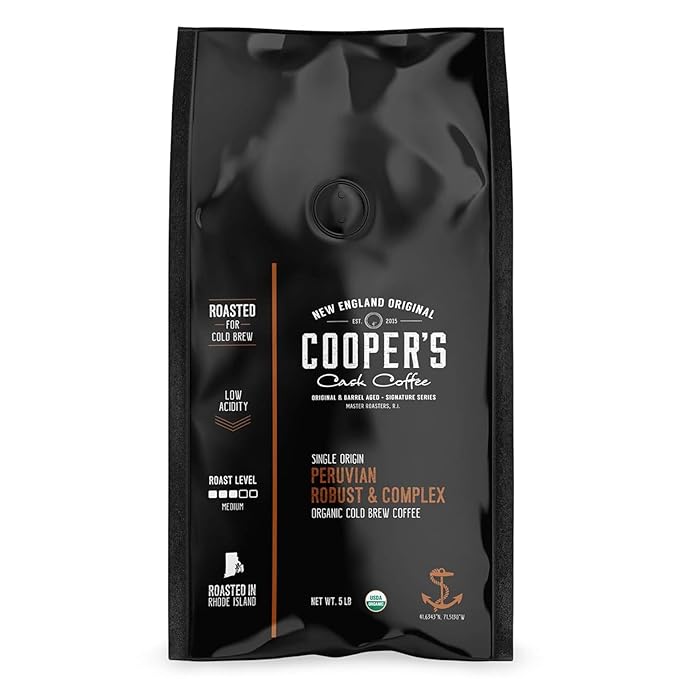 Peruvian Organic Cold Brew Coffee, Single Origin & Gourmet Beans, Tasting Notes Of Caramel With A Touch of Cherry & Orange, Medium Roast Coarse Ground Beans, 5 lb Coffee Bag