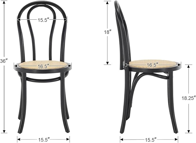Kmax Vintage Dining Chairs Set of 2, Thonet Soild Wood Rattan Dining Room Chairs Armless French Country Kitchen Chairs for Wedding Hotel Dessert Shop Cafe, Black