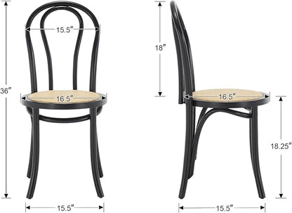 Kmax Vintage Dining Chairs Set of 2, Thonet Soild Wood Rattan Dining Room Chairs Armless French Country Kitchen Chairs for Wedding Hotel Dessert Shop Cafe, Black