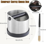 Load image into Gallery viewer, Coffee Grounds Knock Box, Small Stainless Steel Espresso Coffee Knock Box, Coffee Grind Knock Out Box with Removable Knock Bar and Coffee Brush, Coffee Grounds Container with Non-Slip Base