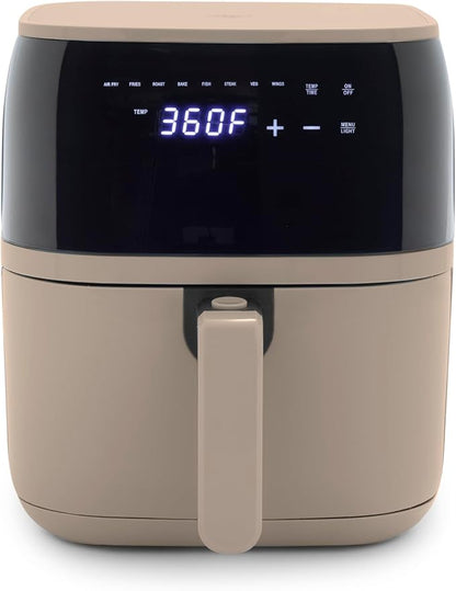 GreenLife Compact Electric Air Fryer Oven, 5.3 QT, PFAS-Free Ceramic Nonstick Drawer, 8 One Touch Digital Display, Easy View Window, Auto Shut-Off Timer, Dishwasher Safe Parts, 1500 Watts, Taupe