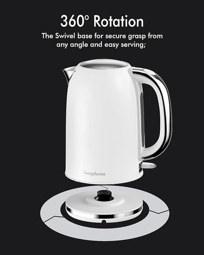 Electric Tea Kettle for Boiling Water, Wide Open Lid Stainless Steel Water Boiler, 1500W/1.7L for Coffee/Tea Brewing, Auto Shut Off & Boil Dry Protection