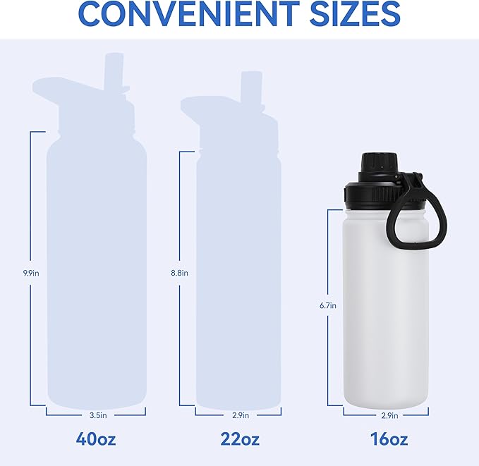 DOMICARE 16 oz Kids Water Bottle for School Stainless Steel Double Wall Vacuum Insulated Water Bottle with Straw lids & Spout Lid, Leakproof BPA Free (White,8)