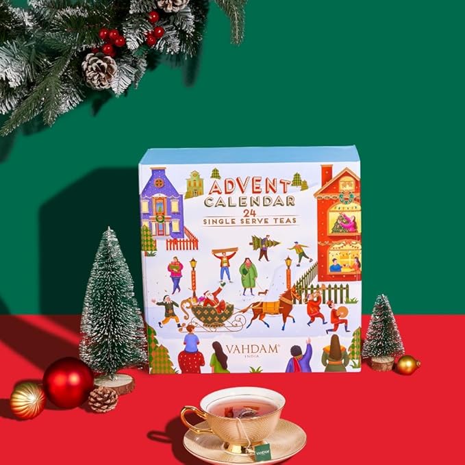 VAHDAM, Advent Calendar 2025 Tea Bags Limited Edition Holiday Gift Box - 24 Flavors, 5 Each | Christmas Advent Calendar 2025 for Adults | Advent Calendar 2025 Adult Women and Men