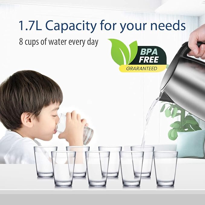 COMFEE' 1.7L Stainless Steel Electric Tea Kettle, BPA-Free Hot Water Kettle Electric with LED Light, Auto Shut-Off and Boil-Dry Protection, 1500W Fast Boil Electric Kettle