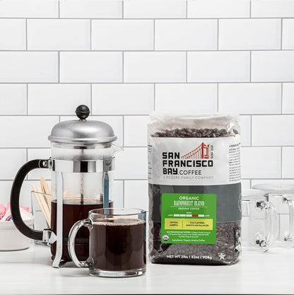 San Francisco Bay Coffee - Medium-Dark Roast Whole Bean Coffee - Organic Rainforest Blend (2 lb bag) - UDSA Organic