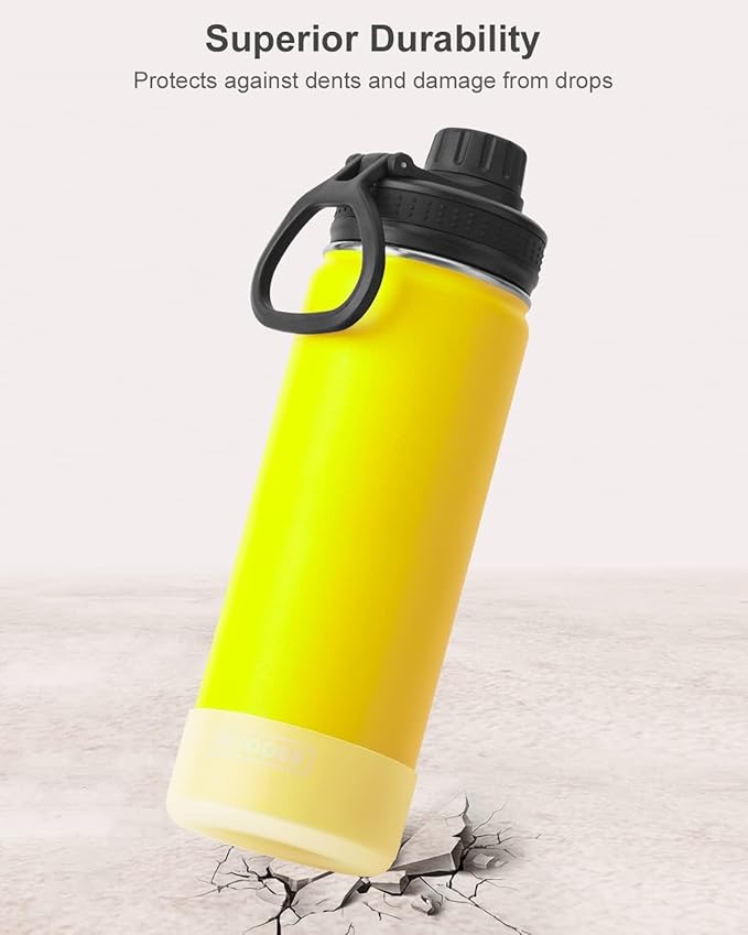 KOODEE Stainless Steel Water Bottle, 26 oz Double Wall Vacuum Insulated Sports Bottle with Leakproof Spout Lid (Yellow)