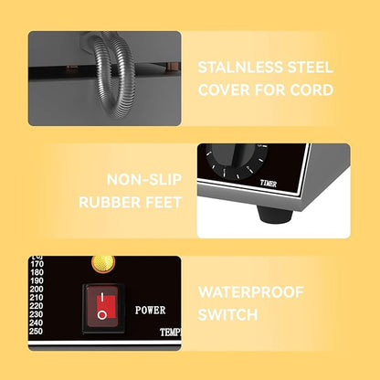 Double Head Commercial Waffle Maker, 2400W Stainless Steel Nonstick Waffle Iron with 122℉ to 572℉ Temp Range & Time Control, Perfect for Home Cafe Restaurant Snack Bar Bakeries