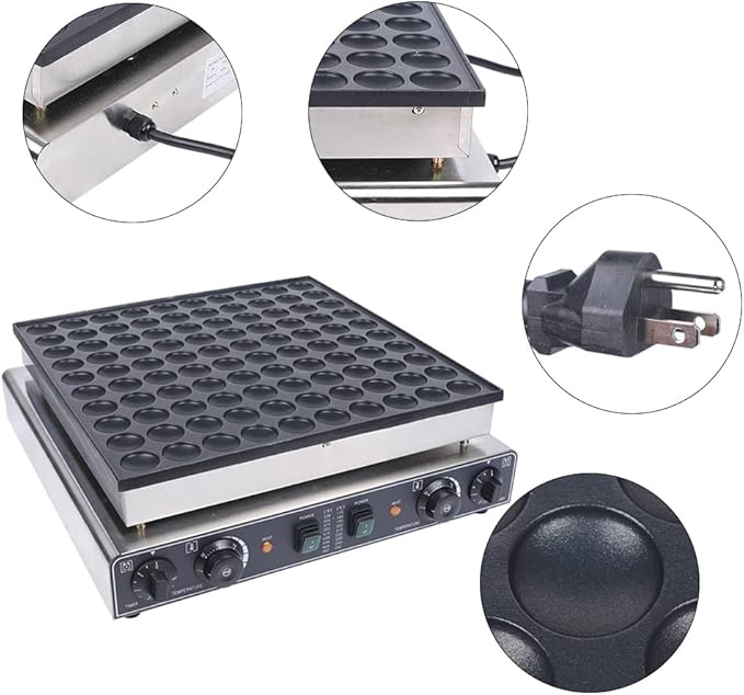 100PCS Mini Dutch Pancake Baker, Electric Waffle Maker Machine Nonstick, Poffertjes Maker Dorayaki Baker 1.8 Inches for Home and Restaurants, 110V, 3400W