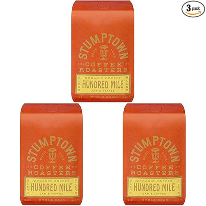 Stumptown Coffee Roasters, Medium Roast Organic Whole Bean Coffee - Hundred Mile, Flavor Notes of Jam and Toffee, 24 Ounces (2 Bags of 12 Ounces)