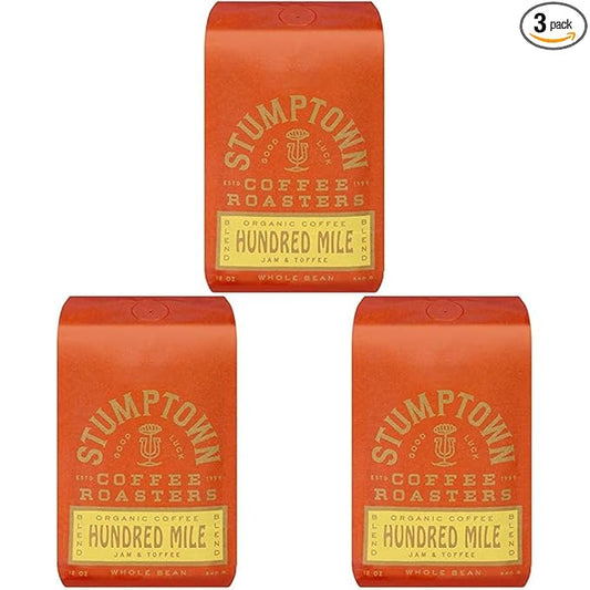 Stumptown Coffee Roasters, Medium Roast Organic Whole Bean Coffee - Hundred Mile, Flavor Notes of Jam and Toffee, 24 Ounces (2 Bags of 12 Ounces)
