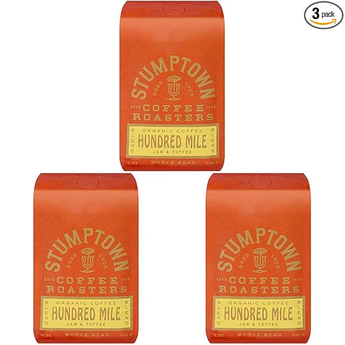 Stumptown Coffee Roasters, Medium Roast Organic Whole Bean Coffee - Hundred Mile, Flavor Notes of Jam and Toffee, 24 Ounces (2 Bags of 12 Ounces)