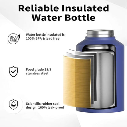 Half Gallon Water Bottle Insulated(Cold for 48 Hrs),BPA Free&Leak Proof,64oz Stainless Steel Water Jug/Flask,Big thermo,Large Water Bottle with Handle for Gym,Hiking,Camping,Deep Blue