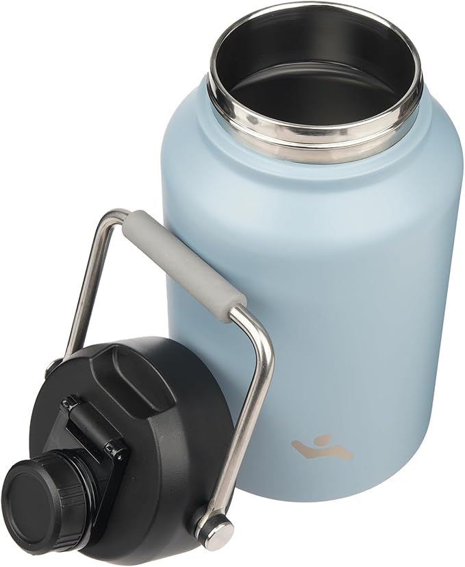 Half Gallon Jug with Handle,64 oz Insulated Water Bottle with Carrying Pouch,Double Wall Vacuum Stainless Steel Metal Bottle,Storm Blue