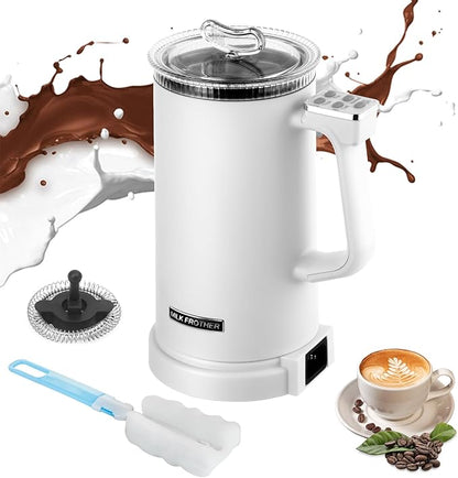 Milk Frother, 4 in 1 Milk Electric Milk Steamer, 500W 11.8oz/350ml Automatic Warm and Cold Foam Maker for Coffee,Latte, Cappuccino, Macchiato, Hot Chocolate, Silent Operation, White