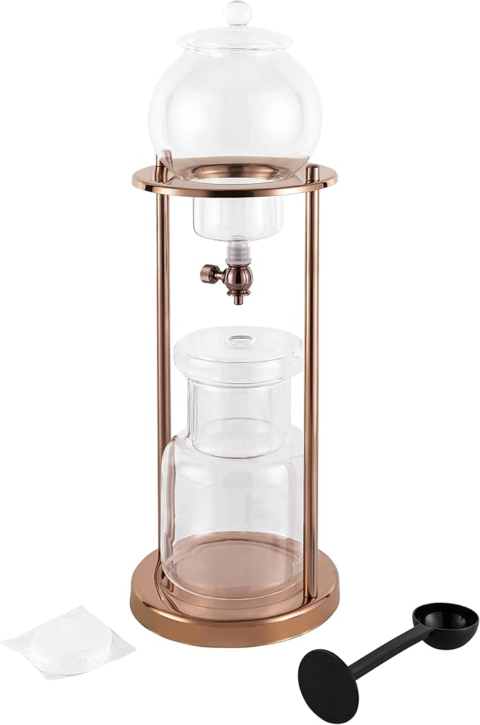 LOYALHEARTDY Ice Cold Brew Dipper Coffee Maker, 600 ml Luxury Iced Coffee Maker Smooth Drip Coffee Maker with Adjustable Rate Dipper Cold Brew Coffee Machine Ice Drip Coffee Maker for Coffee&Tea,Gold