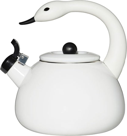 Whistling Tea Kettle for Stove Top Enamel on Steel Teakettle, Supreme Housewares White Swan Design Teapot Water Kettle Cute Kitchen Accessories Teteras (2.1 Quart, Swan)