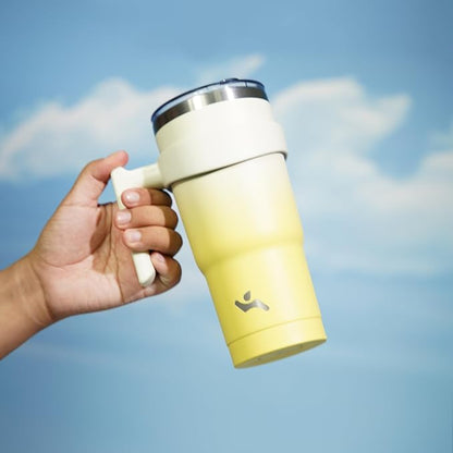 20 oz Tumbler with Handle and 2 Straw 2 Lid, Insulated Water Bottle Stainless Steel Vacuum Cup Reusable Travel Mug,Lemon