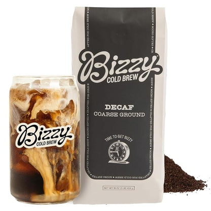 Bizzy Cold Brew Coffee | Decaf Blend | Water Process | Coarse Ground Coffee | Micro Sifted | Specialty Grade | 100% Arabica | 1 LB