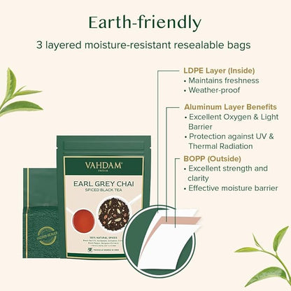 VAHDAM Earl Grey Masala Chai - High Caffeine, Non GMO, Gluten Free | Citrusy Earl Grey Tea Leaves w/ Pure Bergamot Oil | Brew Hot, Iced or Chai Latte | Vacuum Sealed Pack (50 Cups/3.53 oz)