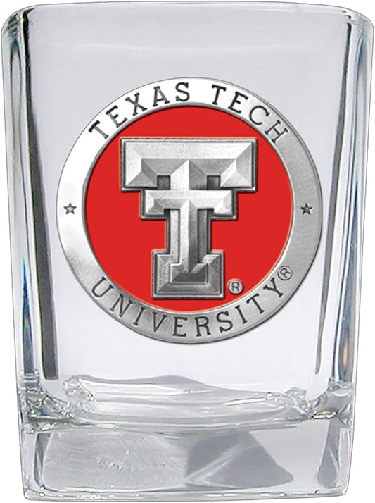 Heritage Pewter Texas Tech Square Shot Glass | Hand-Sculpted 1.5 Ounce Shot Glass | Intricately Crafted Metal Pewter Alma Mater Inlay