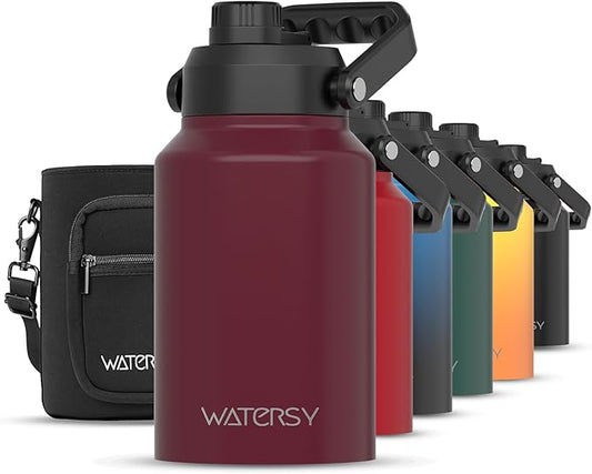 Half Gallon Water Bottle Insulated(Cold for 48 Hrs),BPA Free&Leak Proof,64oz Stainless Steel Water Jug/Flask,Big thermo,Large Water Bottle with Handle for Gym,Hiking,Camping,Brick Red
