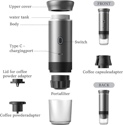 Zcyge Portable Coffee Maker Espresso Machine, Travel Camping Coffee Makers, Mini Battery Portable Espresso Self-Heating Car Coffee Maker With Ground Coffee & NS Capsule