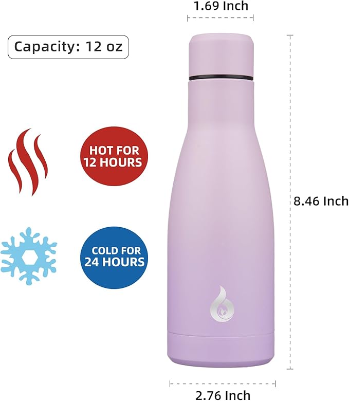 BJPKPK Insulated Water Bottle 12oz Small Stainless Steel Water Bottles Reusable Metal Thermal Keep Cold and Hot,Dreamy Purple