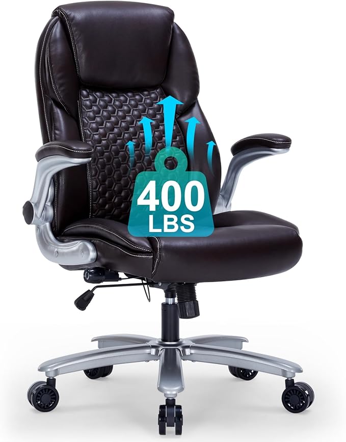 Home Office Chair, Executive Comeputer Desk Chair Ergonomic Office Chair with Adjustable Lumbar Support, Tilt Lock, PU Leather, Swivel Rolling Chair for Gaming Adult Working Study-Brown