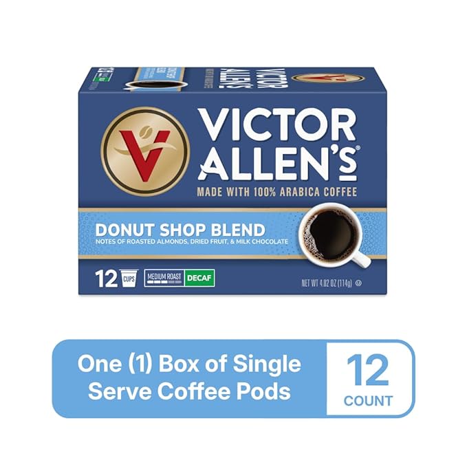 Victor Allen's Coffee Decaf Donut Shop, 12 Count, Medium Roast, Single Serve Coffee Pods for Keurig K-Cup Brewers