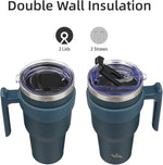 Load image into Gallery viewer, 30 oz Tumbler with Handle and 2 Straw 2 Lid, Insulated Water Bottle Stainless Steel Vacuum Cup Reusable Travel Mug, Navy Blue